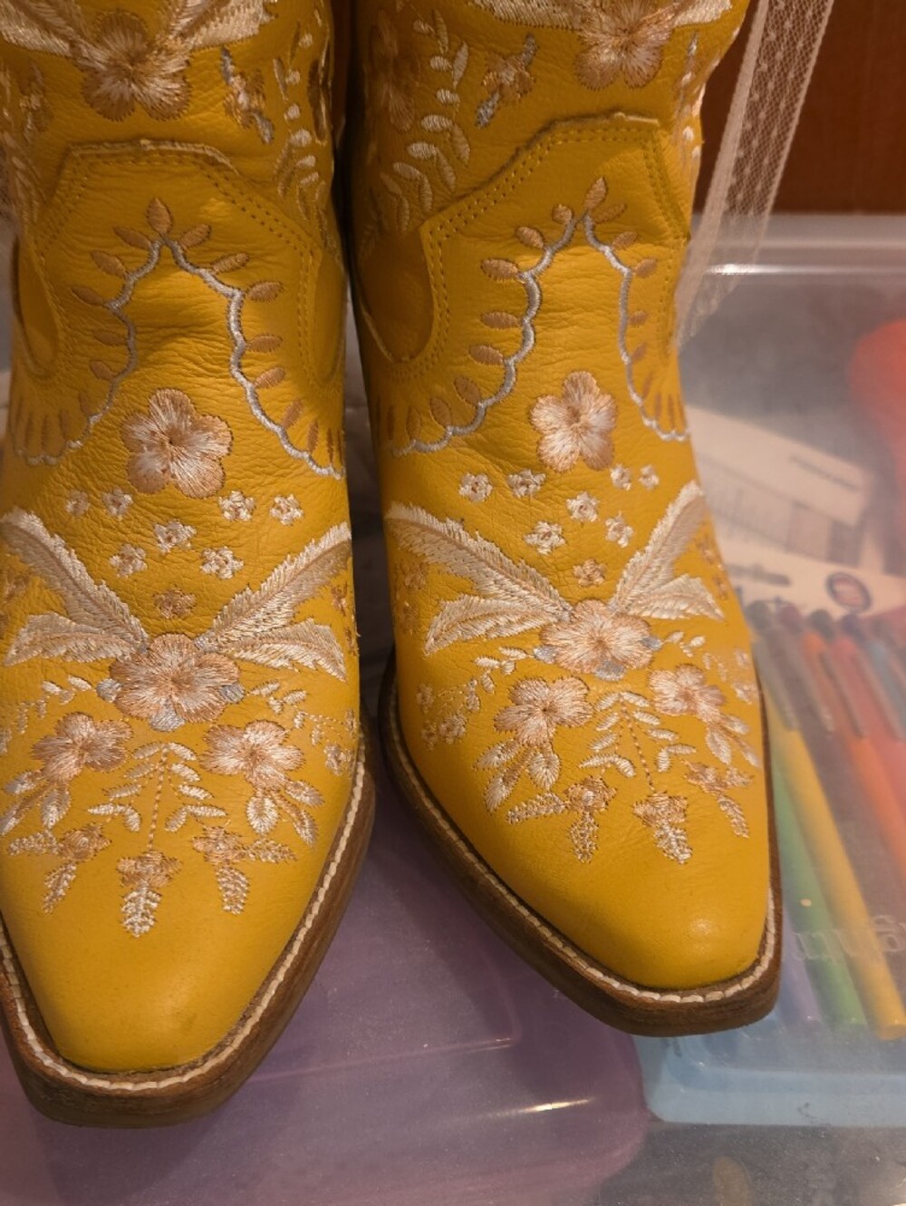 dingo Yellow Embroidered Western Ankle Boots - Picture 7 of 7